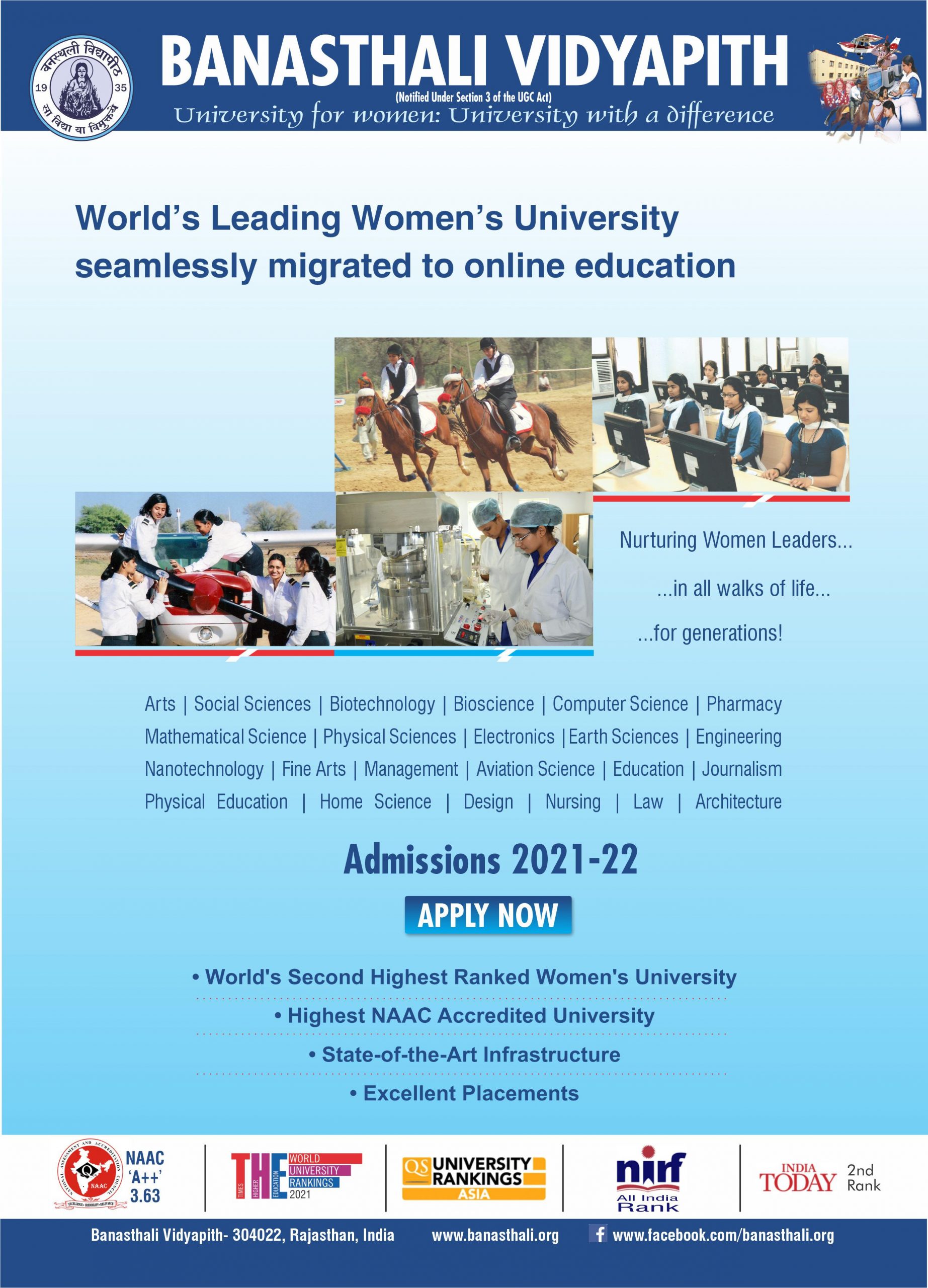 admissions-open-2021-22-banasthali-vidyapith-the-world-s-leading-women-s-university-for-all