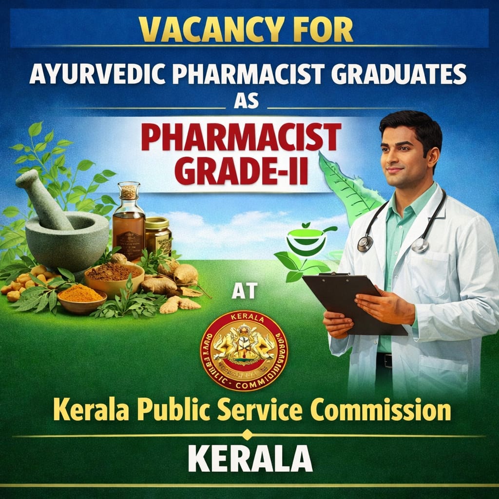 Vacancy for Ayurvedic Pharmacist Graduates as Pharmacist Grade-II at Kerala Public Service Commission, Kerala