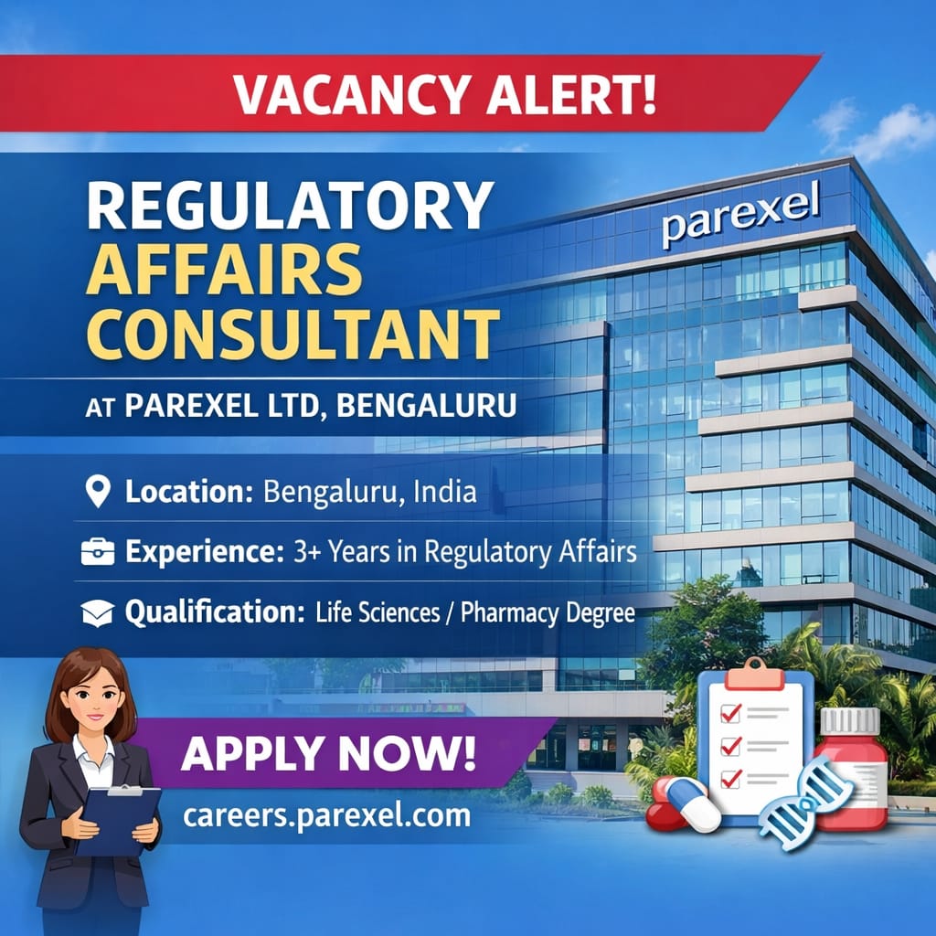 Vacancy for Regulatory Affairs Consultant at Parexel ltd, Bengaluru