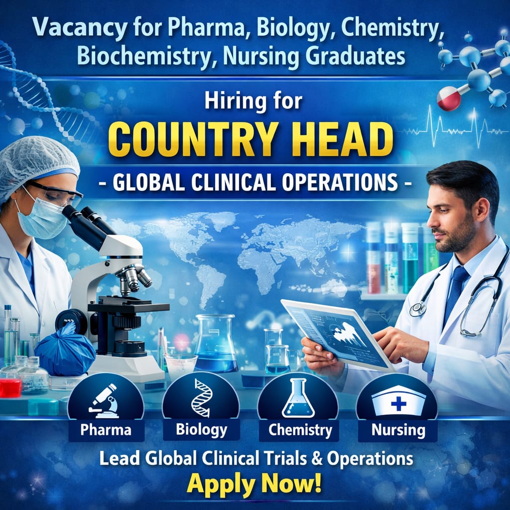 Vacancy for Pharma, Biology, Chemistry, Biochemistry, Nursing Graduates as Country Head-Global Clinical Operations at Johnson&Johnson ltd