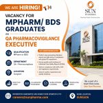Vacancy for MPharm/ BDS Graduates as QA Pharmacovigilance Executive at Sun Pharma ltd, Gurgaon