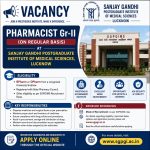 Vacancy for BPharm/ DPharm Graduates as Pharmacist Gr-II at Sanjay Gandhi Postgraduate Institute of Medical Sciences, Lucknow