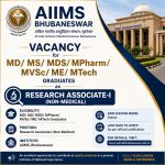 Vacancy for MD/ MS/ MDS/ MPharm/ MVSc/ ME/ MTech Graduates as Research Associate-I(Non-Medical) at AIIMS, Bhubaneswar