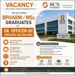 Vacancy for BPharm/ MSc Graduates as Sr. officer-QC (Process Validation) at Sun Pharma ltd, Jammu