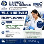 Walk-in-interview for Bachelor’s or Master’s in Natural or Agricultural Science/ BVSc/ BPharm/BTech Graduates as Project Associate-I at CSIR-National Chemical Laboratory, pune