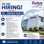 Vacancy for MPharm/ MSc (Pharmacy/ Analytical Chemistry) Graduates as ADL- Research Scientist at Zydus Group Ltd, Ahmedabad
