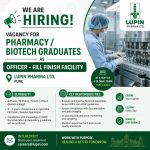 Vacancy for Pharmacy/ Biotech Graduates as Officer-Fill Finish Facility at Lupin pharma ltd, Pune