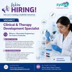 Vacancy for BPharm/ Biomedical Engineering/ Life Science Graduates as Clinical & Therapy Development Specialist at Zydus Pharma ltd, Ahmedabad