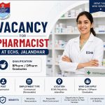 Vacancy for BPharm/ DPharm Graduates as Pharmacist at ECHS, Jalandhar