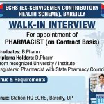 Walk-in-interview for BPharm/ DPharm Graduates as Pharmacist at ECHS, Bareilly