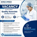 Vacancy for Master’s/ Bachelor’s in Pharmacy/ Nursing Graduates as Quality Associate (Quality Process) at Ergomed ltd, Pune