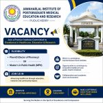 Vacancy for PharmD (Doctor of Pharmacy)/ master’s in public health at Jawaharlal Insitute of Postgraduate Medical Education and Research, Puducherry