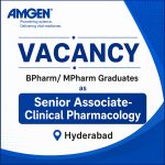Vacancy for BPharm/ MPharm Graduates as Senior Associate-Clinical Pharmacology at Amgen ltd, Hyderabad