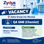 Vacancy for BPharm/ MPharm Graduates as QA SME (Chemist) at Zydus Group ltd, Moraiya