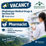 Vacancy for master’s in pharmacy Graduates as Pharmacist at Meghalayan Medical Drugs & Services ltd, Meghalaya