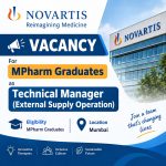 Vacancy for MPharm Graduates as Technical Manager (External Supply Operation) at Novartis ltd, Mumbai