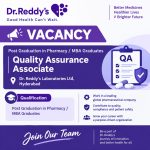 Quality Assurance Associate officer Vacancy for Post Graduation in Pharmacy/ MBA Graduates  at Dr. Reddy ltd, Hyderabad