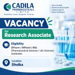 Vacancy as Research Associate at Cadila pharma ltd, Dholka